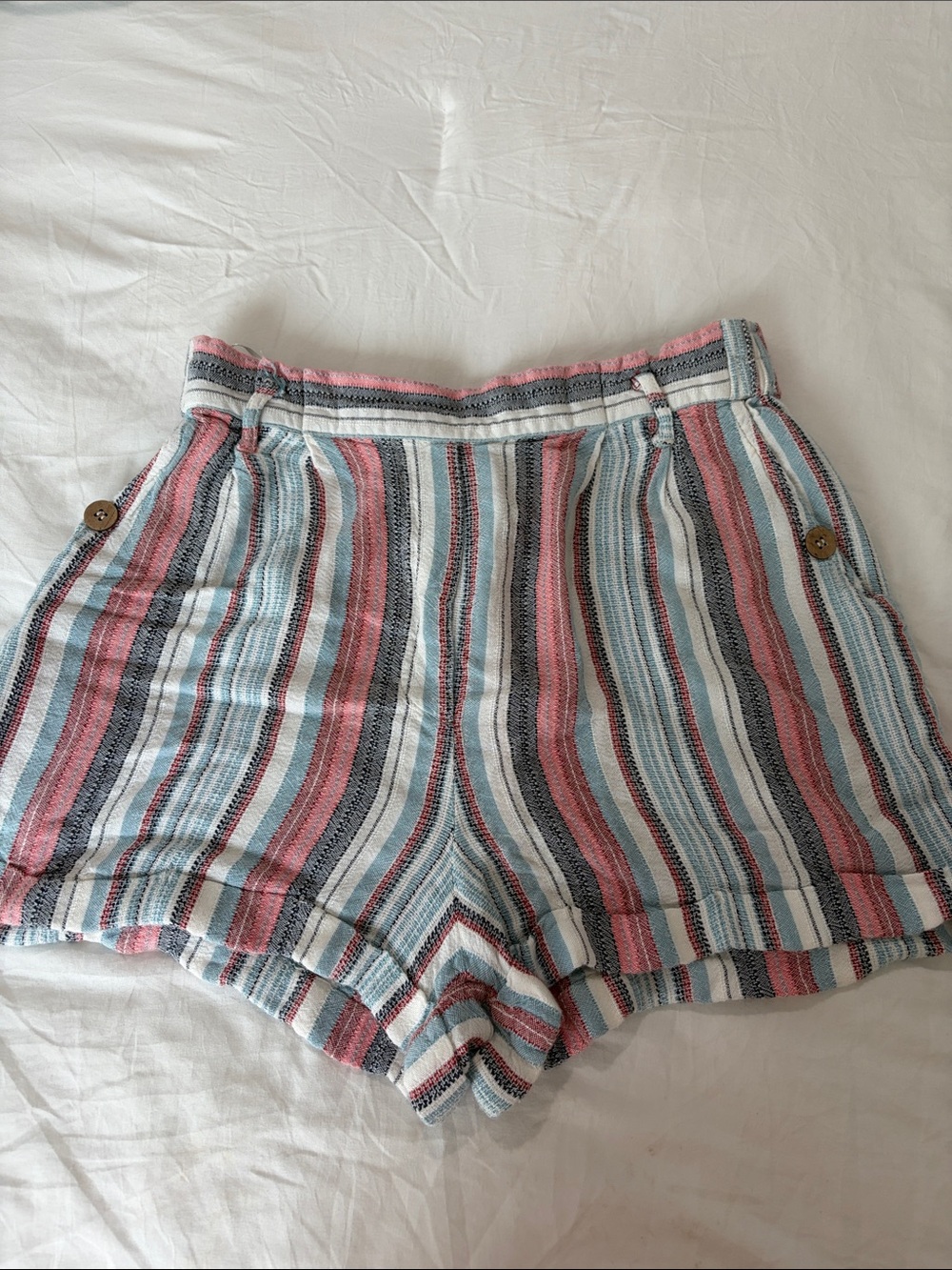 Angie High-Waist Striped Shorts in Pink, Blue & Gray
